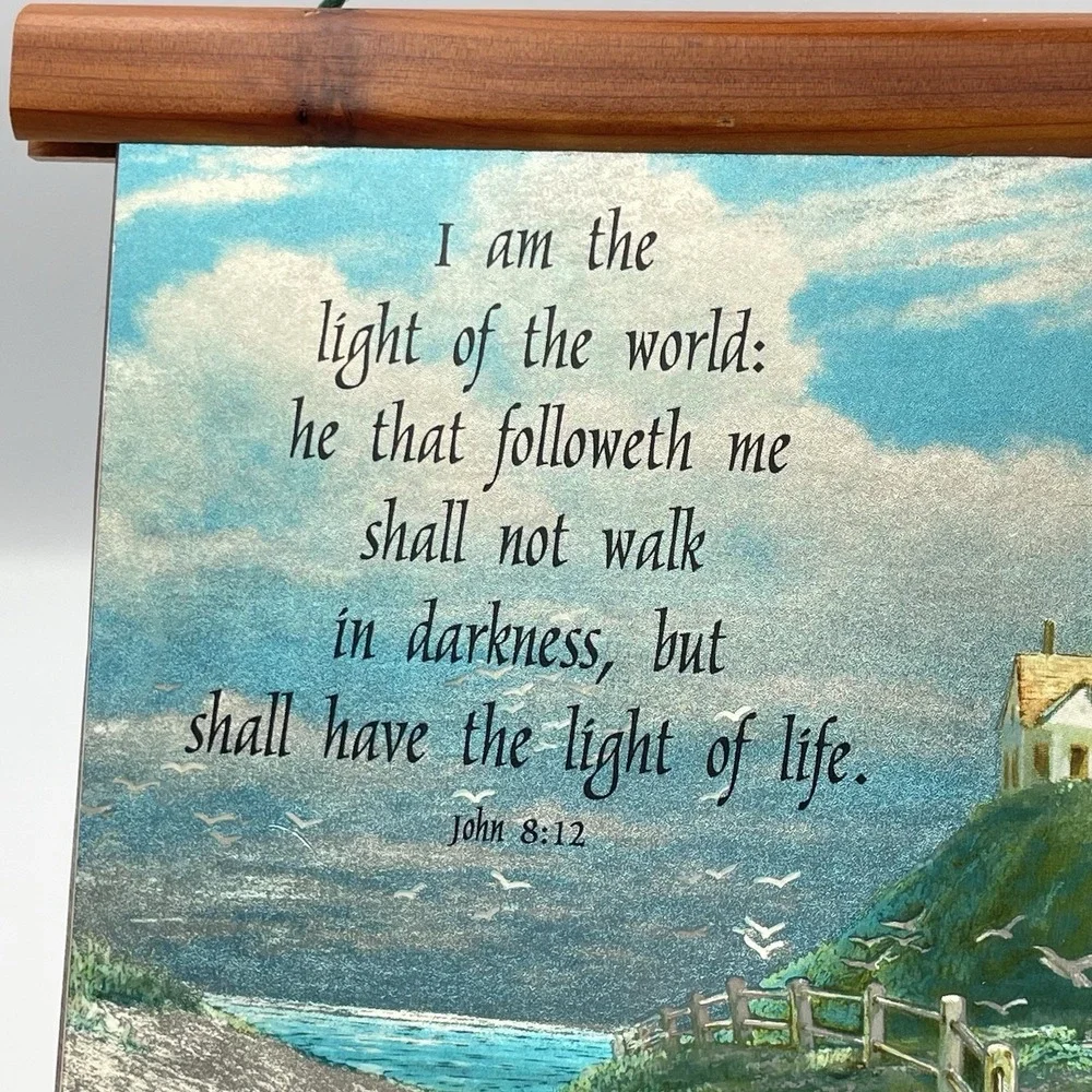 Vintage 1980s Christian Lighthouse Wall Hanging John 8:12 Foil‎ Art Plaque 9x7